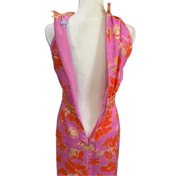Antonio Melani Naomi Mandarin Floral Printed Linen Halter Dress Pink Orange $189 - Picture 11 of 15